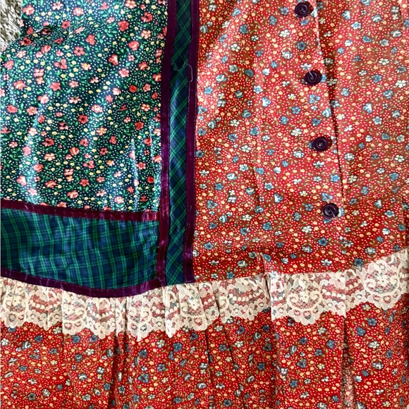 VTG GUNNE SAX Jessica’s Gunnies Floral/plaid Patch Skirt Lace Trim.size 9 - Picture 9 of 12